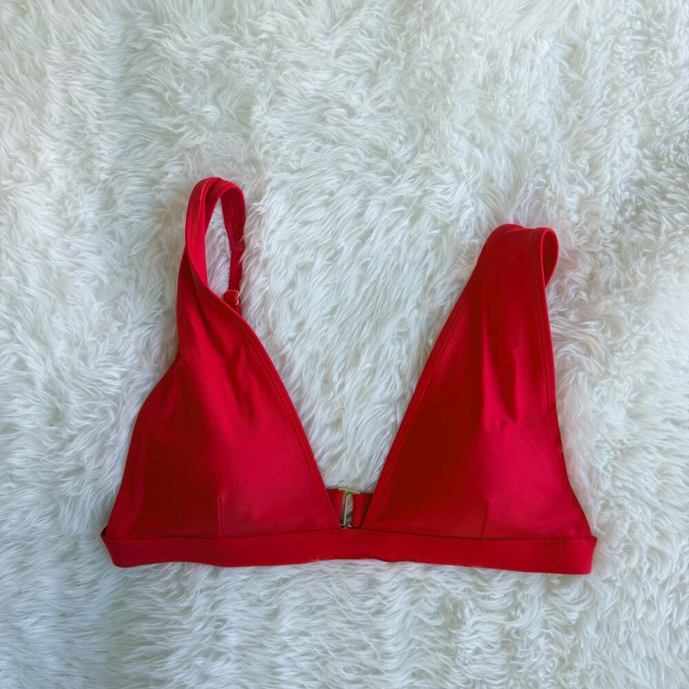 Summersalt Red V-Neck Bikini Top with Front Hardware